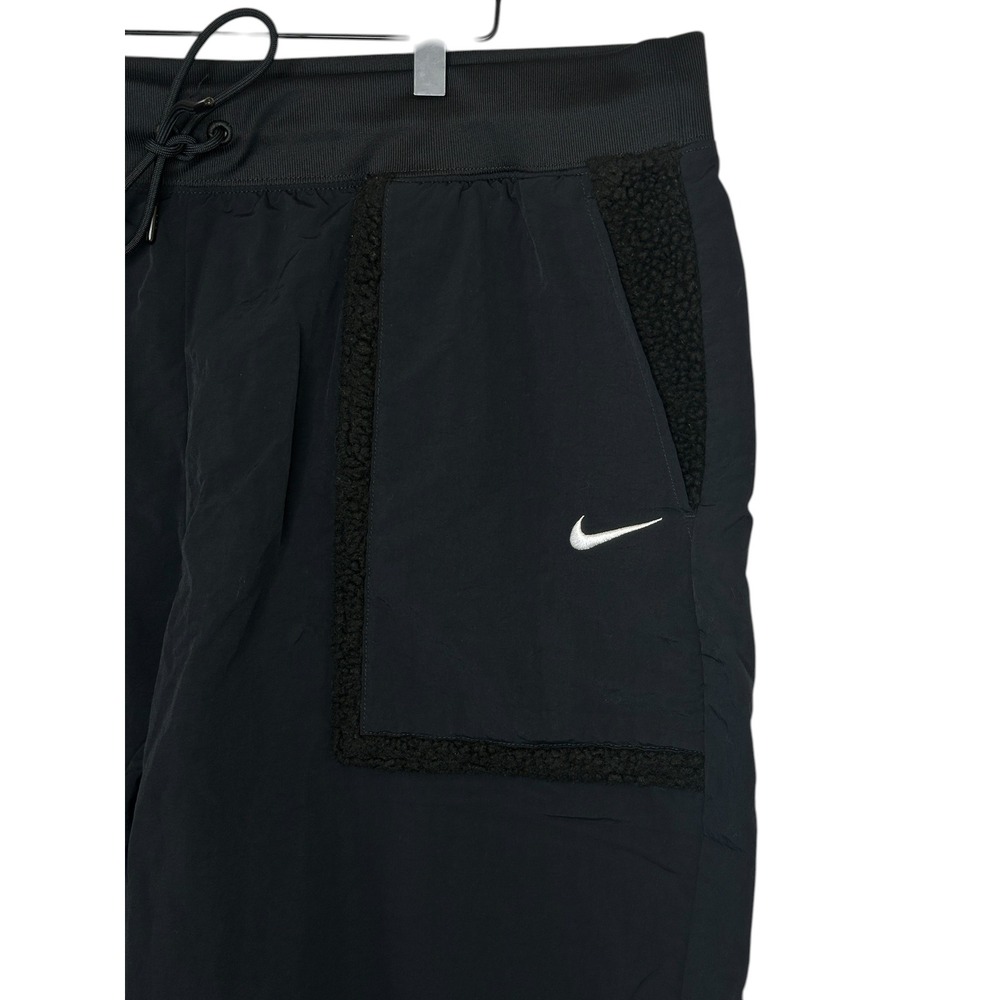 Nike Sportswear Pants XXL Black Faux Fur Borg Pocket Nylon Tapered Swoosh Womens - Picture 5 of 9